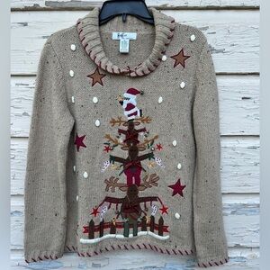 Vintage Y2K Kikit Ugly Christmas Holiday Reindeer Santa 3D Wool Blend Sweater